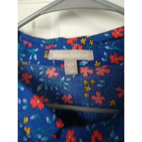 Woman Within 34/36 Collared Button Shirt Floral Long Sleeve Blue Floral... - Picture 3 of 9